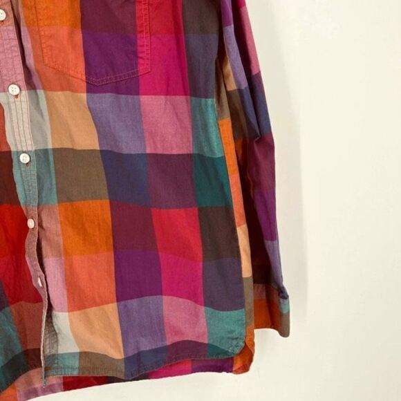 Broadway & Broome Plaid Colorful Spring Pink Blue Button Down Top Shirt Size XS - Picture 3 of 10